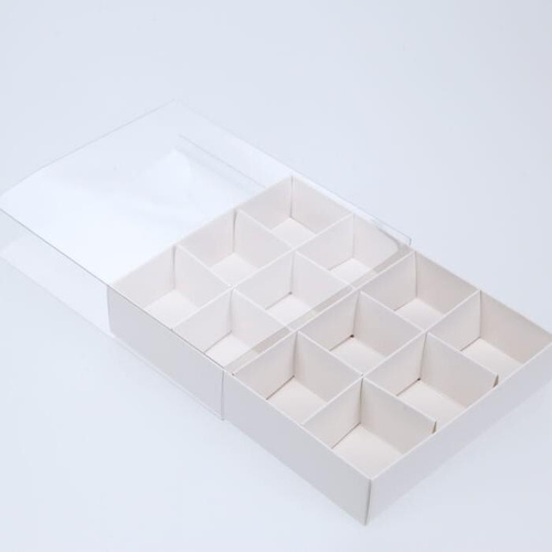 10 Pack of White Card Chocolate Sweet Soap Product Reatail Gift Box - 12 bay Compartments - Clear Slide On Lid