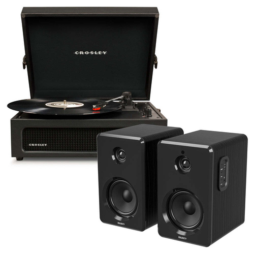 Crosley Voyager Bluetooth Portable Turntable - Bundled HolySmoke Bluetooth Speaker - Black