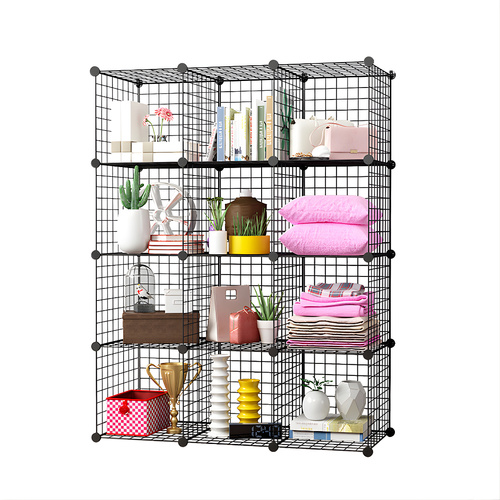 Black Portable Storage Organiser Foldable DIY Modular Grid Space Saving Shelf