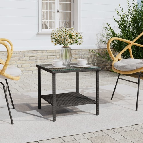 Side Table 45x45x45 cm Poly Rattan and Tempered Glass