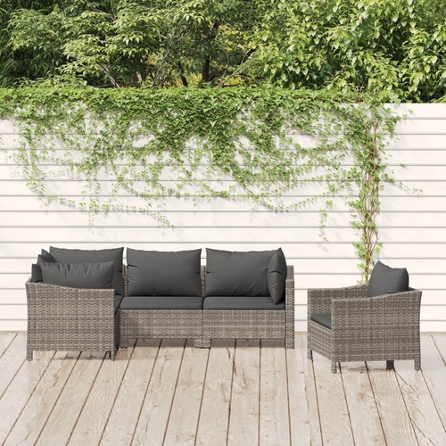 Garden Lounge Set with Cushions Grey Poly Rattan