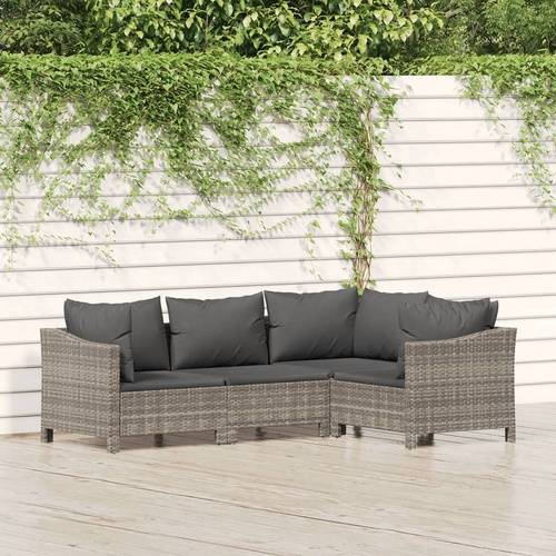 Garden Lounge Set with Cushions Grey Poly Rattan