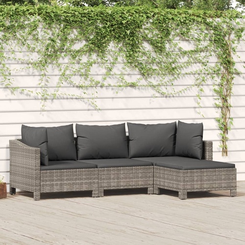 Garden Lounge Set with Cushions Grey Poly Rattan