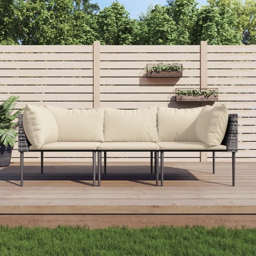 Garden Lounge Set with Cushions Grey Poly Rattan