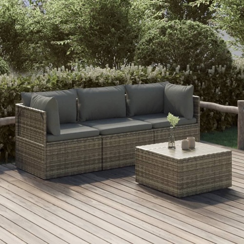 Garden Lounge Set with Cushions Grey Poly Rattan