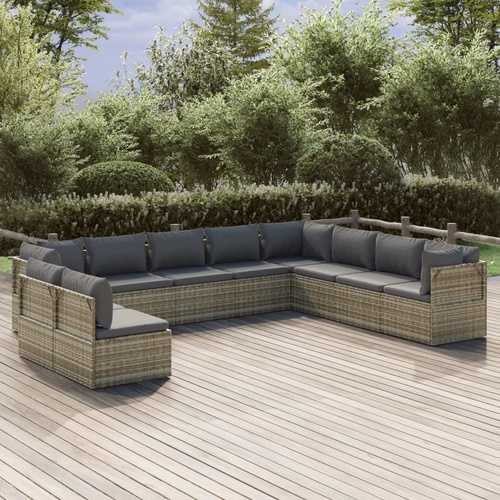Garden Lounge Set with Cushions Grey Poly Rattan
