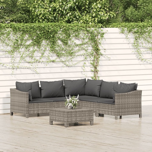 Garden Lounge Set with Cushions Grey Poly Rattan