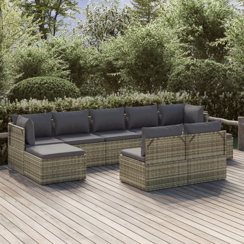 Garden Lounge Set with Cushions Grey Poly Rattan