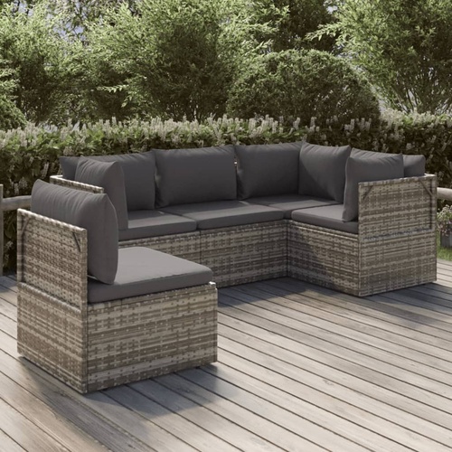 Garden Lounge Set with Cushions Grey Poly Rattan