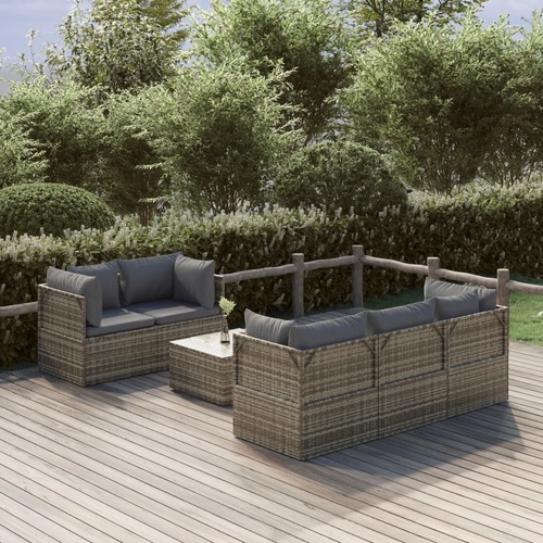 Garden Lounge Set with Cushions Grey Poly Rattan