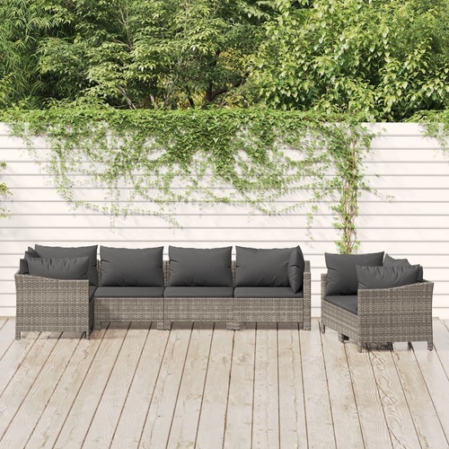 Garden Lounge Set with Cushions Grey Poly Rattan