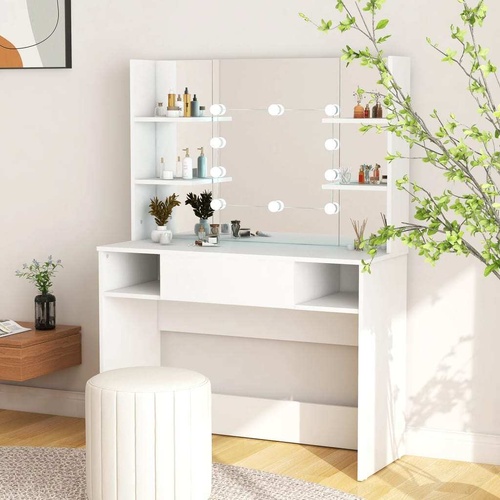Makeup Table with LED Lights 100x40x135 cm MDF