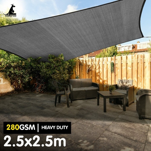 Wallaroo 280gsm Outdoor Sun Shade Sail Canopy Square Grey