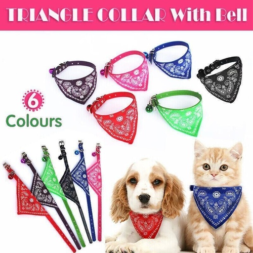 Adjustable Bandana Collar with Bell for Small Dogs and Cats Triangle Scarf Style