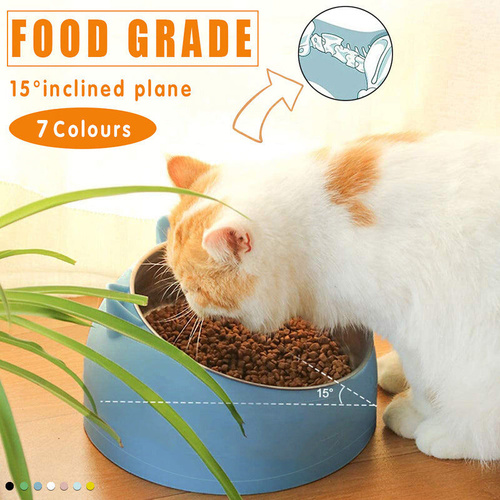 Pet Dog Cat Food Bowl Raised No Slip Stainless Steel Tilted Water Food Feeder