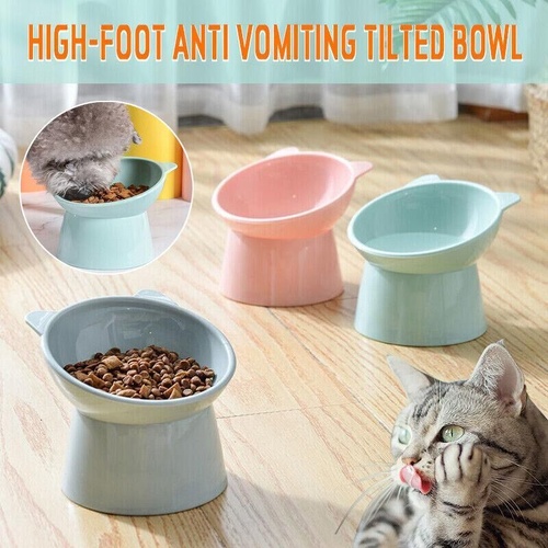 Elevated Pet Bowl Cat Dog Feeder Food Water High-Foot Anti Vomiting Tilted Bowl