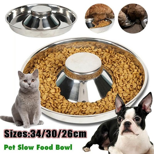Stainless Steel Pet Bowl Slow Feeder Dish Puppy Dog Cat Food Feeding Weaning Bowl
