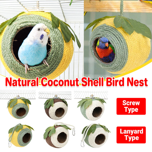 Bird Nest Parrot Nest Coconut Shell Braided Twine Colourful Cage Hanging Bed - - -Screw Model