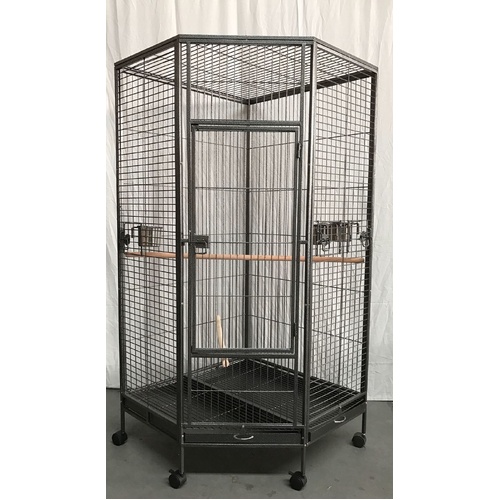 Corner Bird Cage Pet Parrot Aviary Perch Castor Wheel