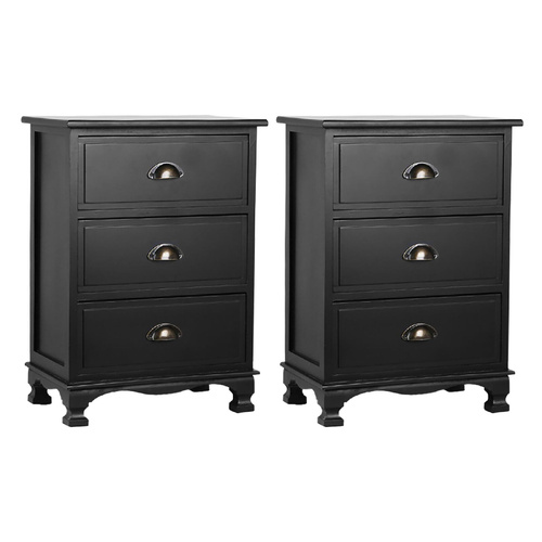 2x Bedside Table 3 Drawers Vintage - THYME