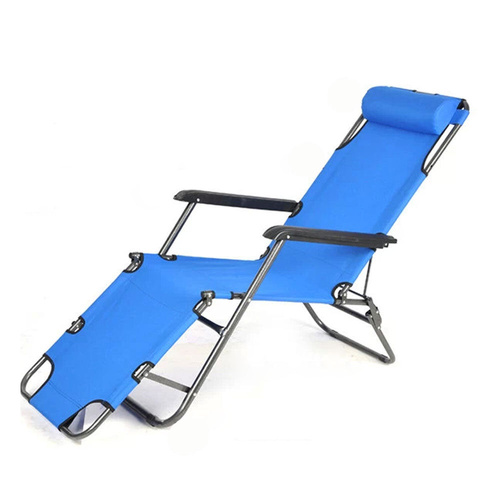 Reclining Sun Beach Deck Lounge Chair Outdoor Folding Camping Fishing Arm Rest