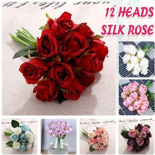 12 Heads Silk Rose Artificial Flowers Artificial Bouquet