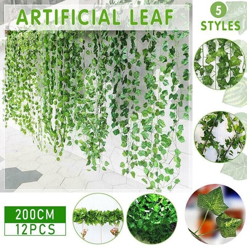 12 by 2 m Artificial Ivy Vine Artificial Foliage Flower Hanging Leaf Garland Plant Party 12 by 2M