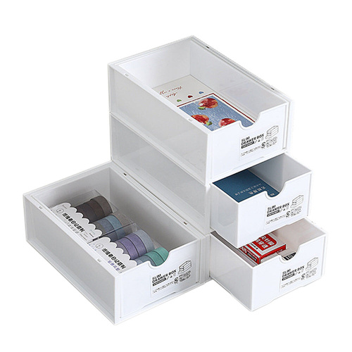 4 Pcs Set Stackable Desktop storage Box Drawer Transparent Plastic Stationery Cosmetic Organizer Box