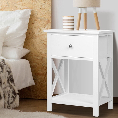 Bedside Table 1 Drawer with Shelf White