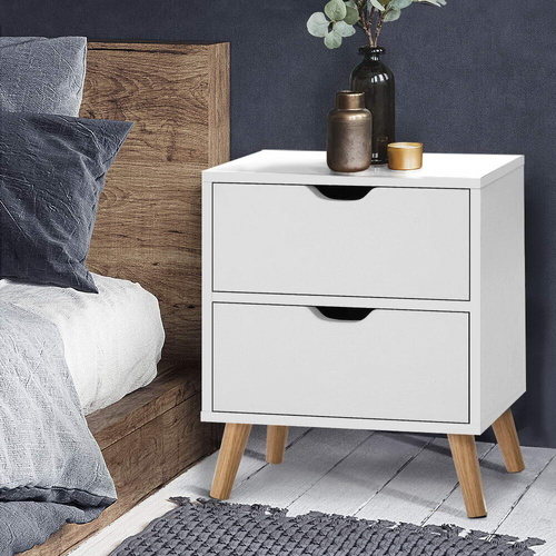 Bedside Table 2 Drawers Wooden Bedside Tables