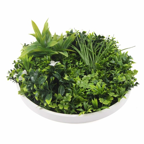 Slimline Flowering White Artificial Green Wall Disc UV Resistant 100cm