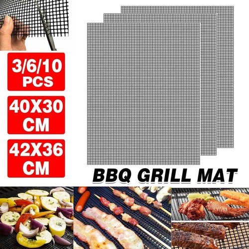 3 6 10PCS Non-Stick BBQ Grill Mat Mesh Liner Cooking Barbecue Sheet Baking Pad