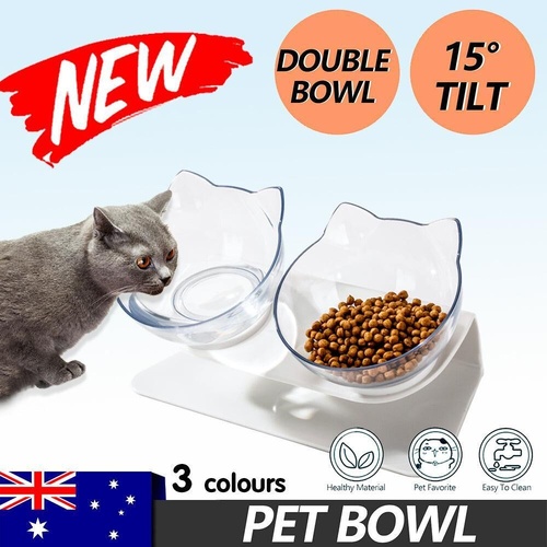 Double Cat Dog Bowl Elevated Pet Feeder Stand Raised Food Water Feeding Dish
