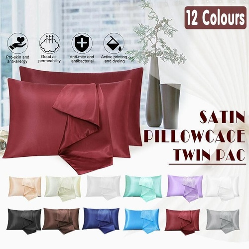 2 Pack Satin Pillowcases Luxury Soft Cushion Covers Bedroom Home Decor