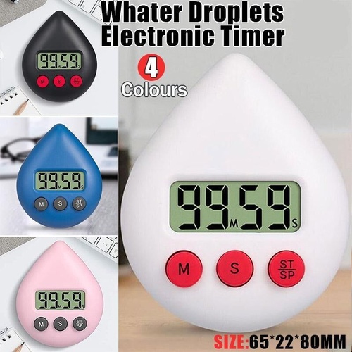 Water Drop Digital Timer Kitchen Study Alarm Countdown Electronic Clock 4 Colours