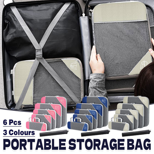 6PCS Compression Packing Cubes Expandable Luggage Storage Bag Travel Packing Bag