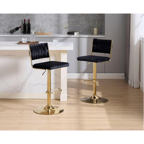 SERENIT‚àö‚Ä† 2x Velvet Bar Stools with Braided Back Elegant Kitchen High Chairs, Kitchen Island Stools Adjustable Height Swivel Bar Chairs with Gold 