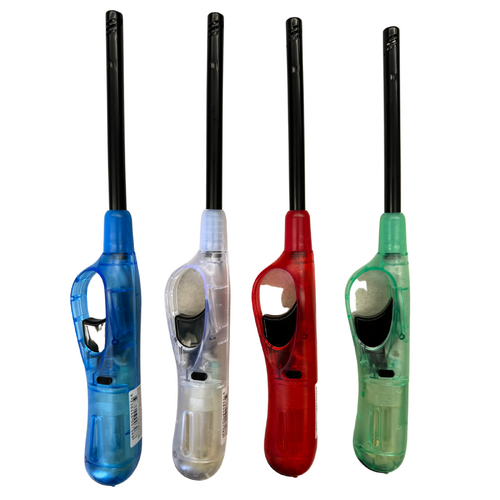 1x Clear Long Gas Lighter for BBQ Kitchen Cigarette w Safety Lock - Assorted Colours