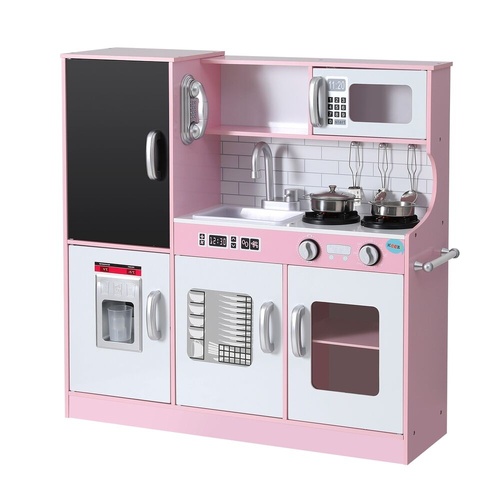 Kids Wooden Pretend Kitchen Play Set Cooking Toys Pot Ice Cup Oven Blackboard 80CM