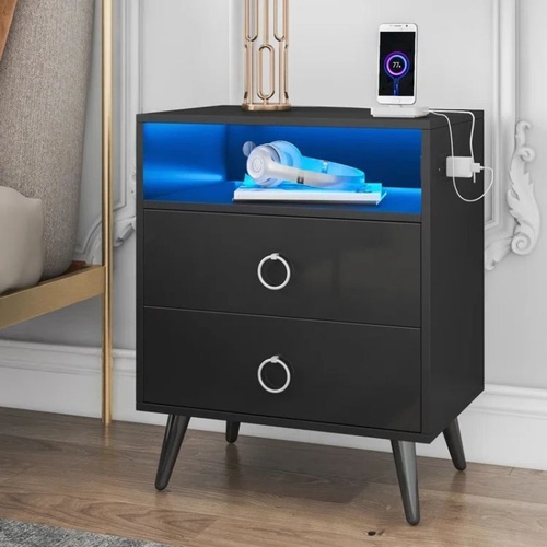 Amelia Modern LED Bedside table with USB and power socket