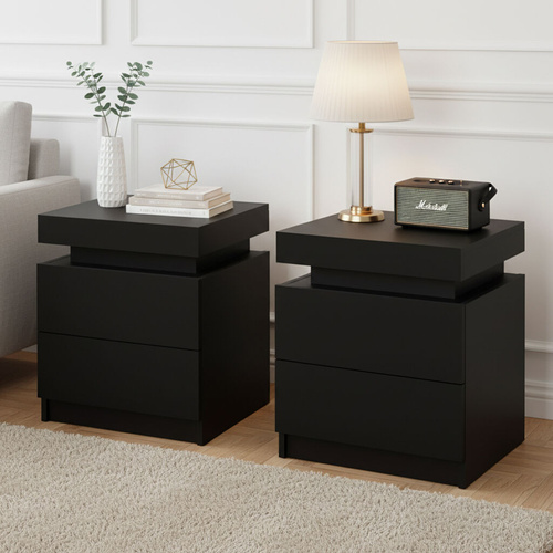 2X Bedside Table 2 Drawers Lift-up Storage