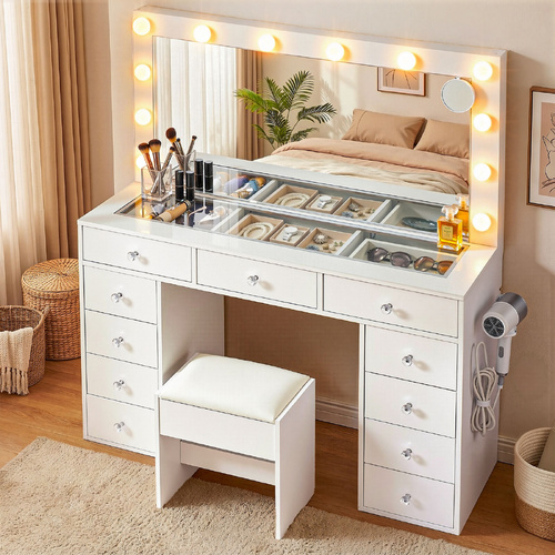Dressing Table Vanity Desk Set Stool 12 Led Bulbs