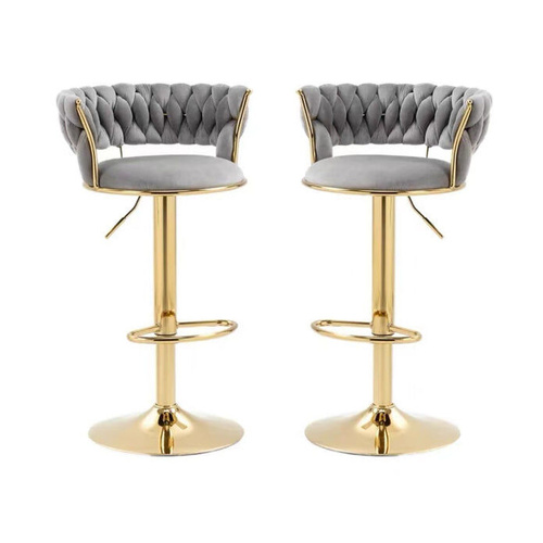2x Height Adjustable Swivel Bar Stool Velvet Golden Base Barstools Chairs Padded Seat