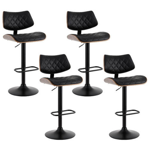 4x Bar Stools Kitchen Dining Chairs Gas Lift Stool Wooden Leather