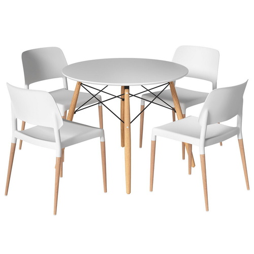 1 Dining Table and 4 Chairs Set White