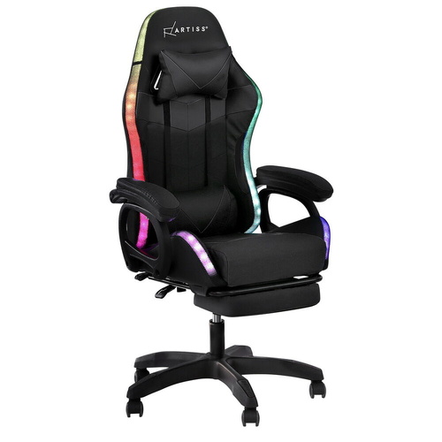 Gaming Office Chair 12 RGB LED Massage Computer Work Seat Footrest