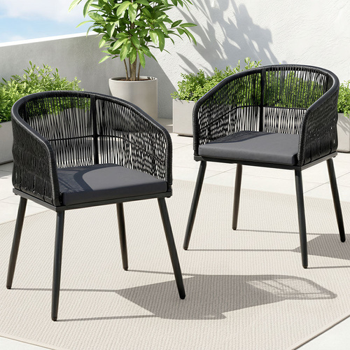 2PC Outdoor Dining Chairs Wicker Chair Patio Furniture Garden Steel