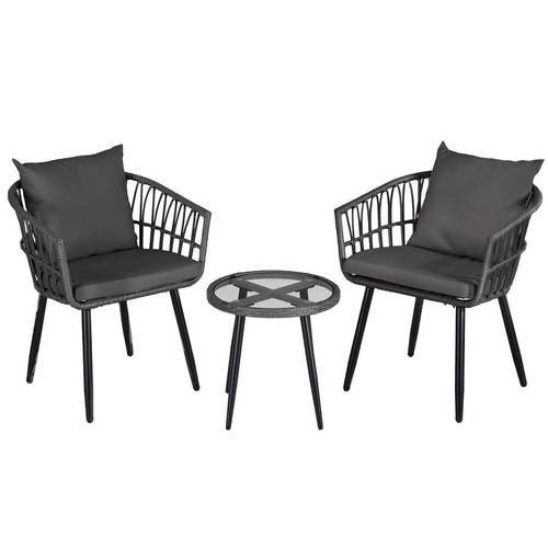 3PC Outdoor Bistro Set Patio Furniture Lounge Setting Table and Chairs