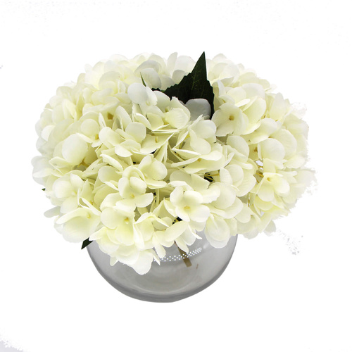 Premium Faux Hydrangea with Glass Vase