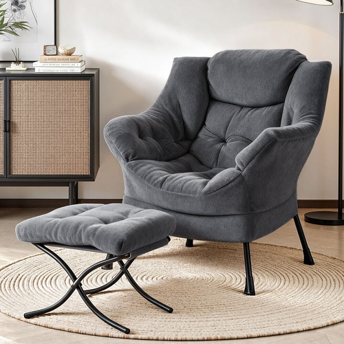 Armchair Accent Chair Ottoman Lounge Footrest Velvet